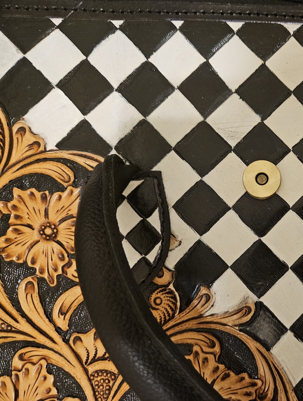 Checkered Black and White Western Tote Bag | Western Bougie Bag - Picture 6 of 8